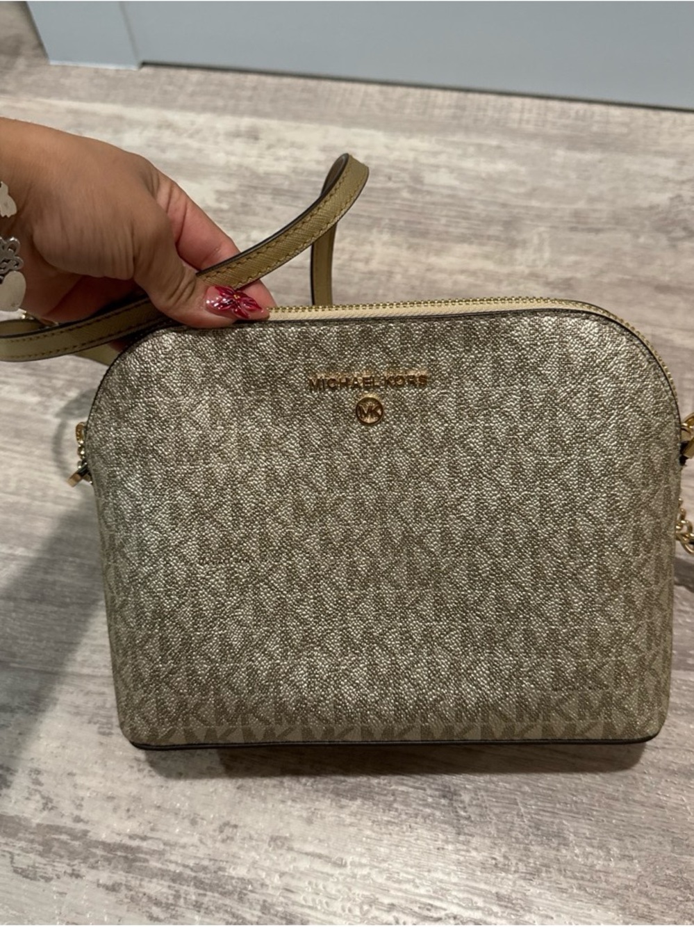 Michael Kors Metallic Gold Logo Dome Crossbody